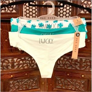 🍀 RAE DUNN ST. PATRICKS DAY WOMEN THONG PANTIES 3 PACK MEDIUM LACE BACK $38